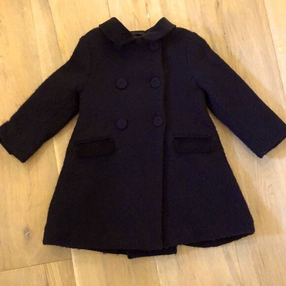 Jacadi Girls Black wool coat with velvet details